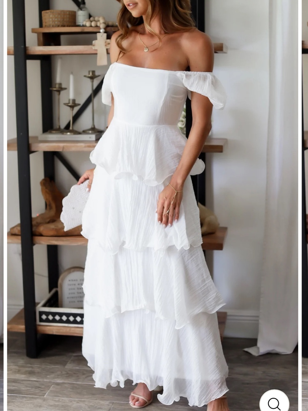 White Off-Shoulder Tiered Maxi Dress